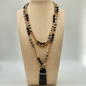 Elegant Multi-Layered Black and Gold Necklace